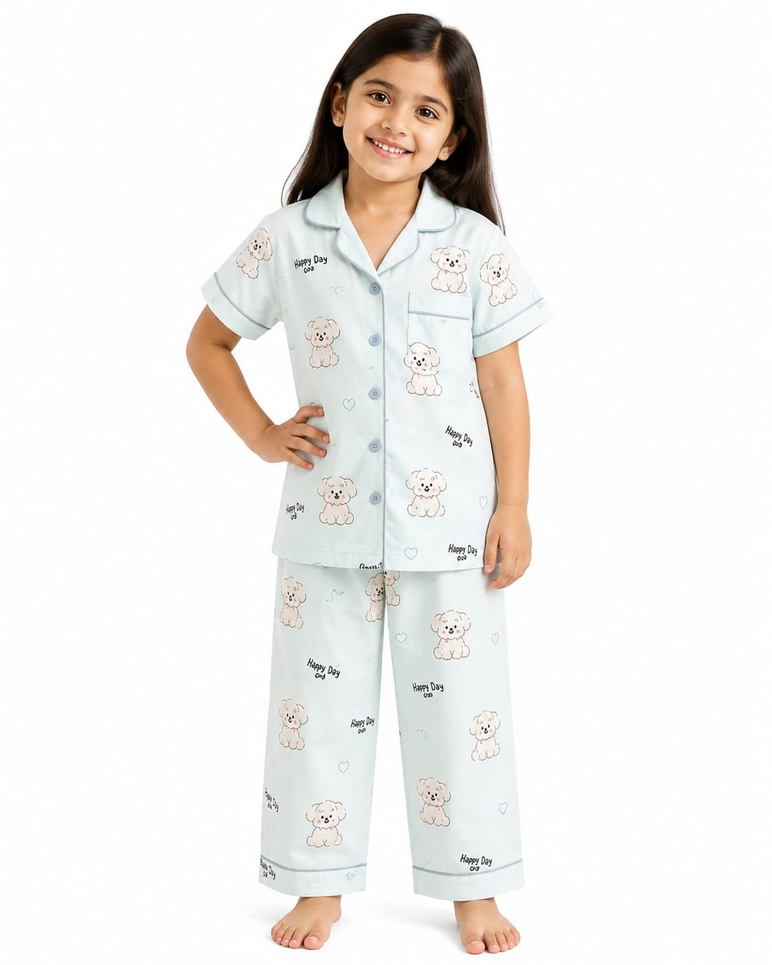Unisex Night Suit for Kids with Puppy Print
