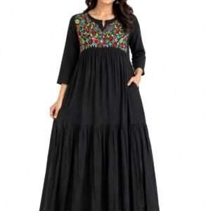Women's Black Embroidered Cotton Frock