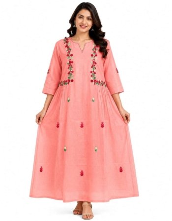 Elegant Peach Floral Frock for Women