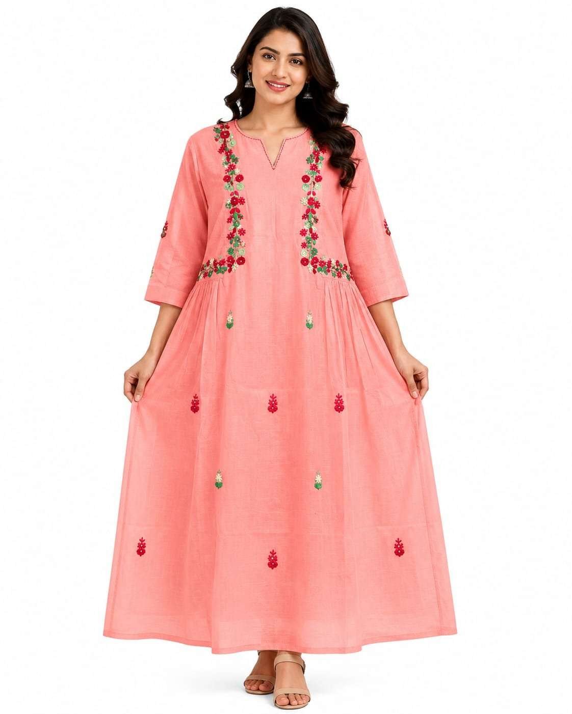 Peach Floral Frock for Women