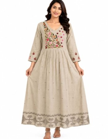 Elegant Beige Floral Frock for Women