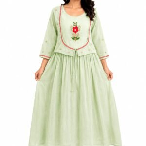 Light Green Cotton Embroidered Frock